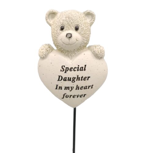David Fischhoff Cream Memorial Graveside Teddy with Heart on a Stick - Daughter