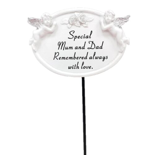 Graveside Oval Memorial Plaque on a Stick - Special Mum and Dad
