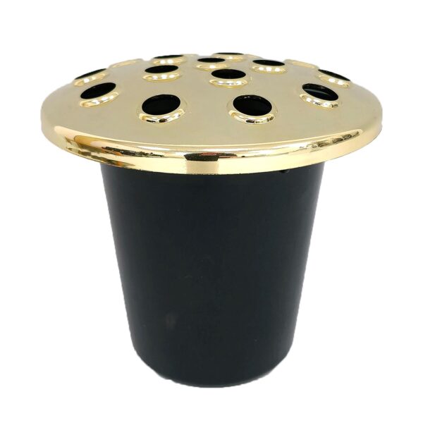 Memorial Graveside Flower Vase Insert Black with Gold Lid - 1 x Vase