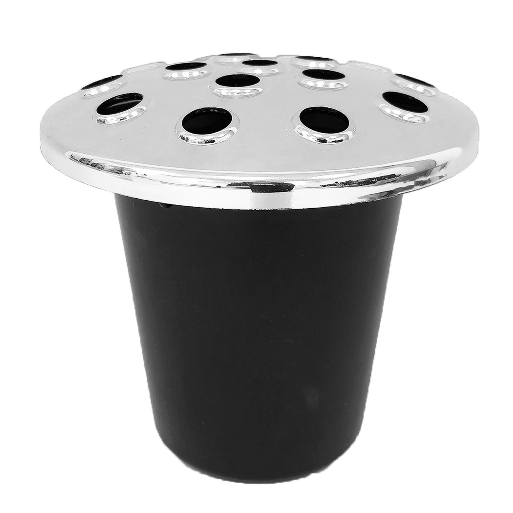 Memorial Graveside Flower Vase Insert Black with Silver Lid - 1 x Vase