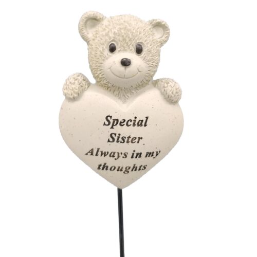 David Fischhoff Cream Memorial Graveside Teddy with Heart on a Stick - Sister