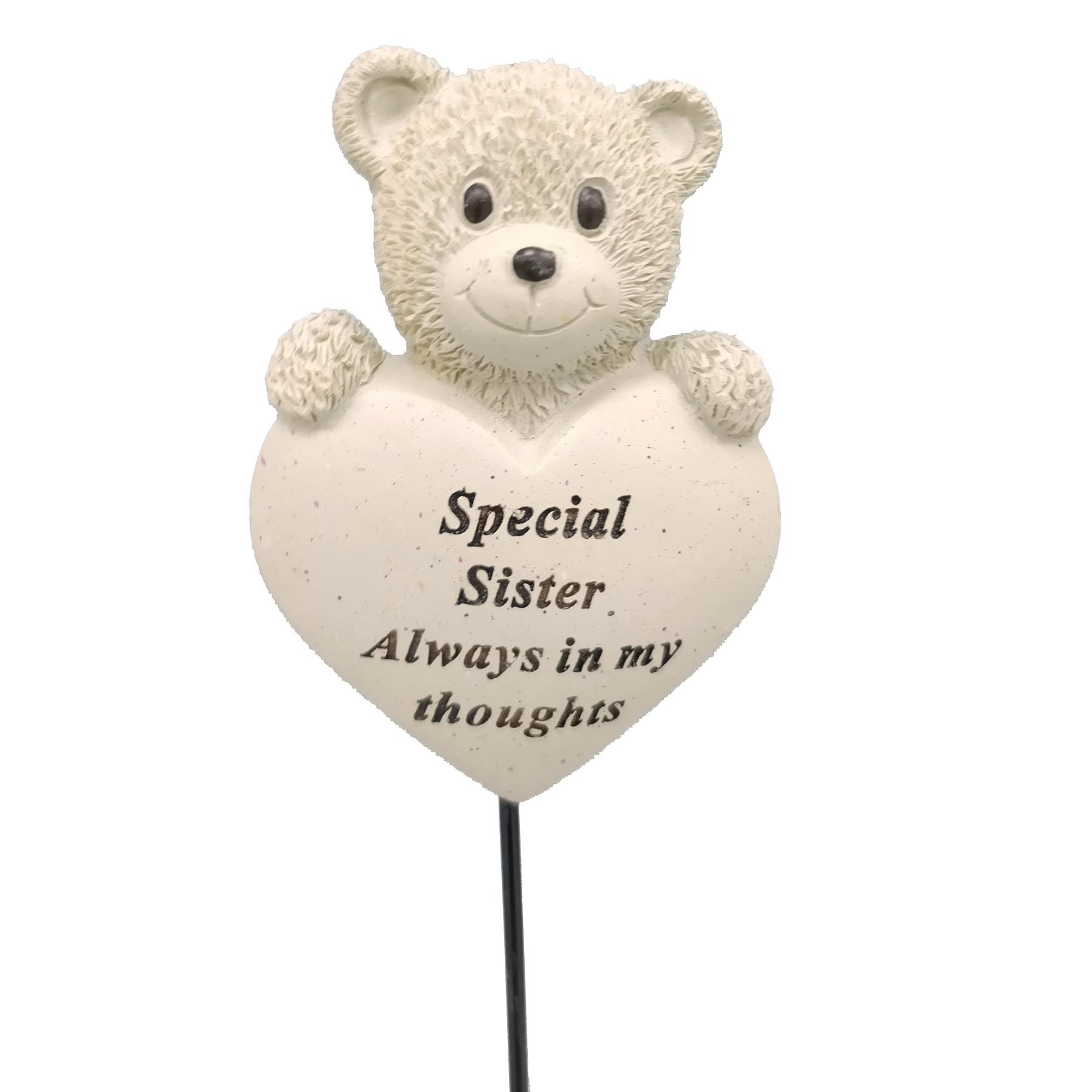 David Fischhoff Cream Memorial Graveside Teddy with Heart on a Stick - Sister