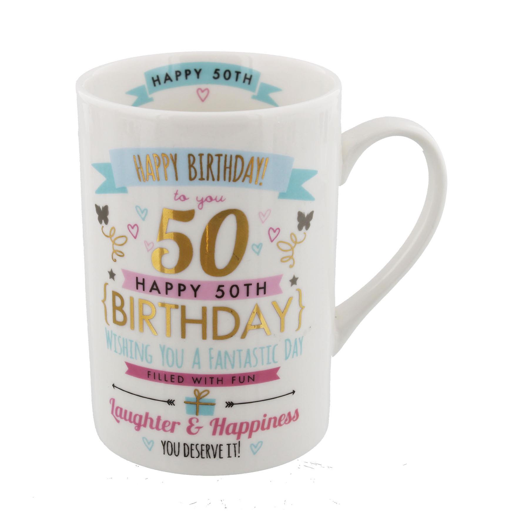 50th Birthday Mug Signography Range Pink and Gold