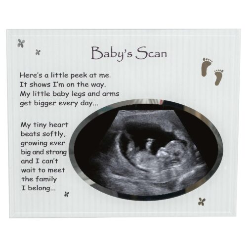 Baby's Scan Glass Photo Frame with Wording and Silver Detail