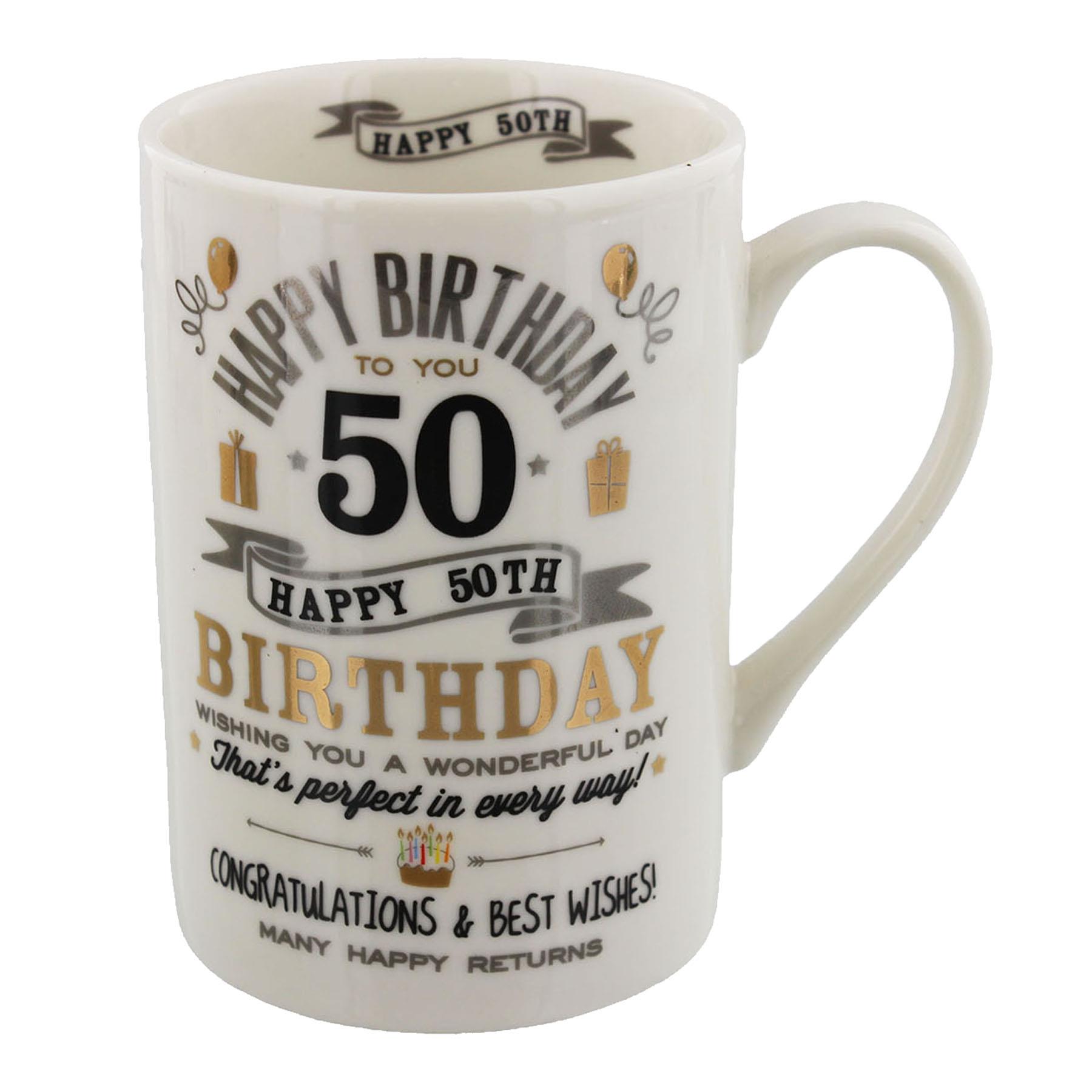 50th Birthday Mug Signography Range Black and Silver