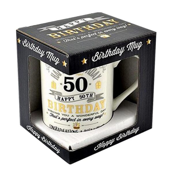50th Birthday Mug Signography Range Black and Silver