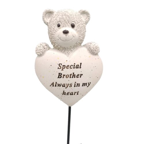 David Fischhoff Cream Memorial Graveside Teddy with Heart on a Stick - Brother