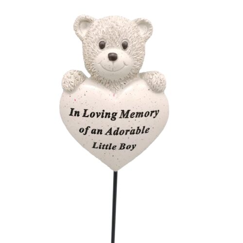 David Fischhoff Cream Memorial Graveside Teddy with Heart on a Stick - Little Boy