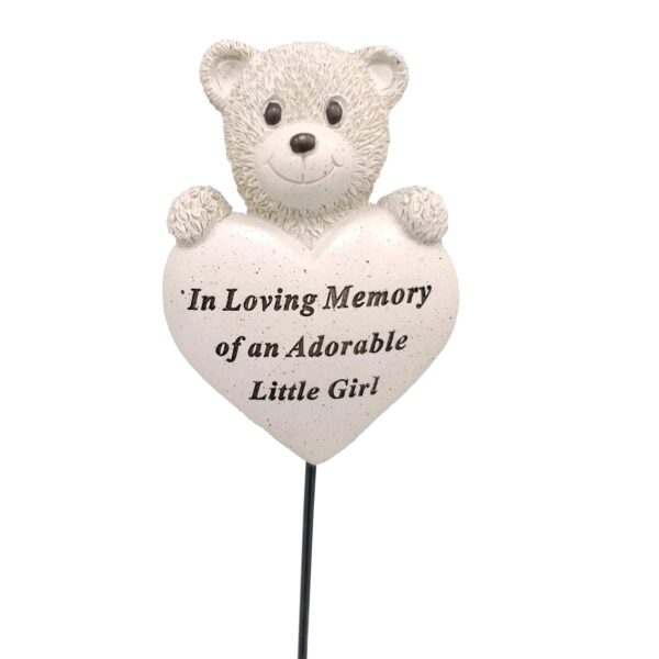 image437463690.jpg David Fischhoff Cream Memorial Graveside Teddy with Heart on a Stick - Little Girl