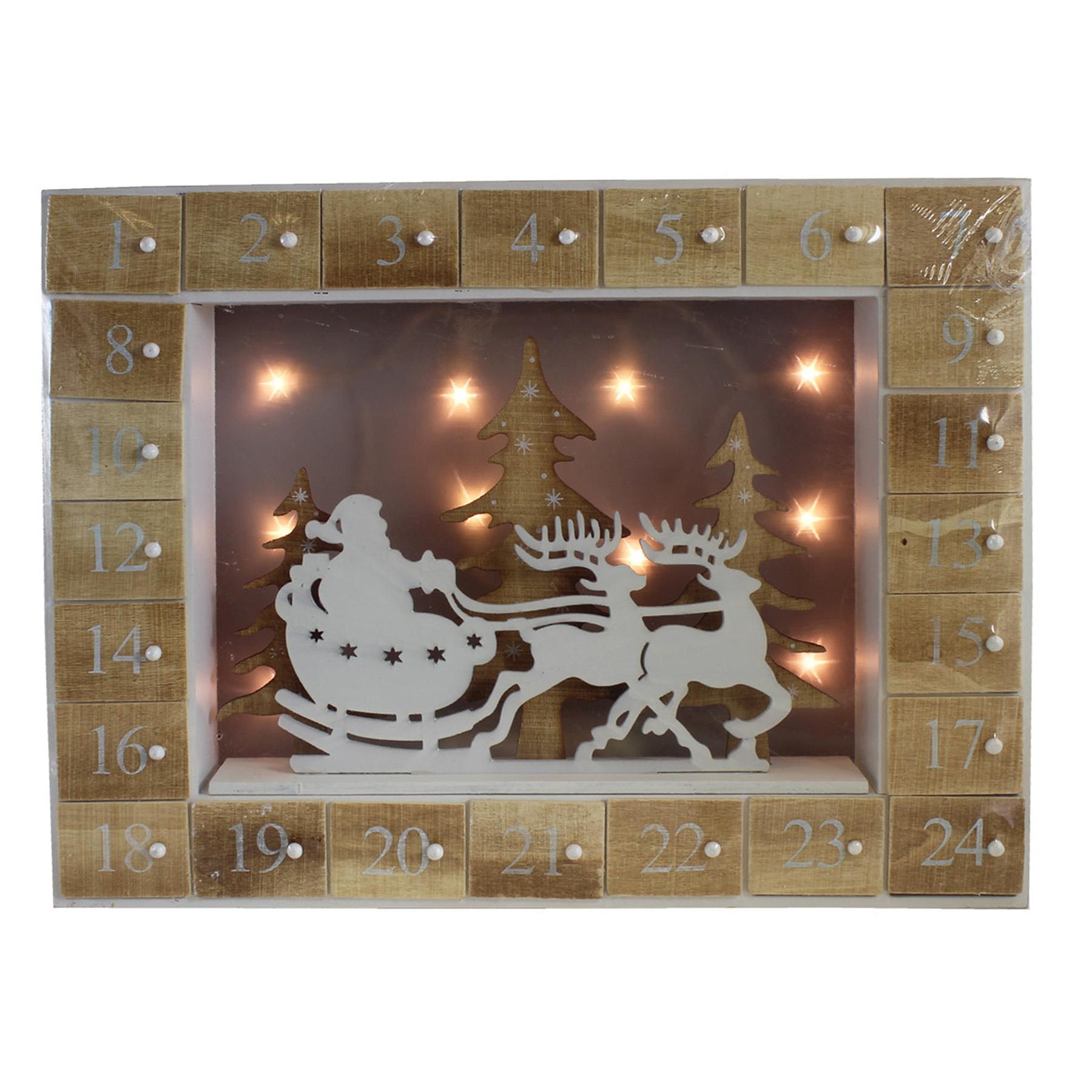Christmas Advent Calendar Light Up Wooden Santa Sleigh Design - Add your own Treats