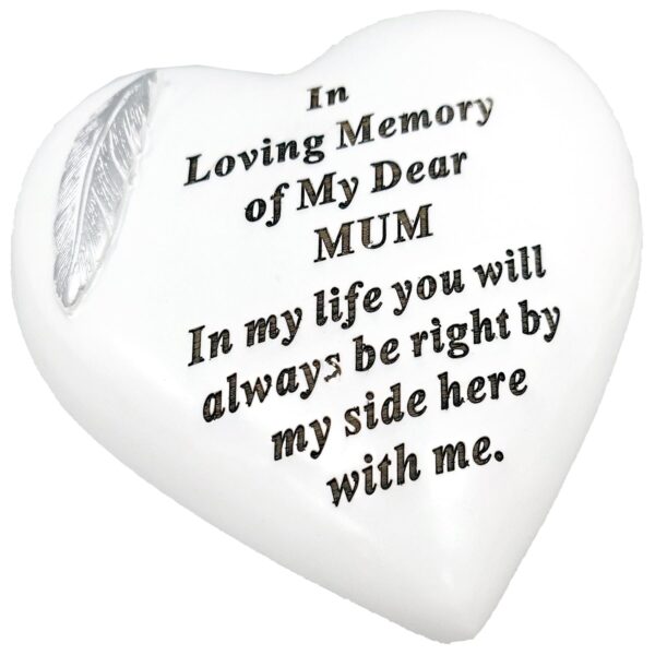 image485749779.jpg White Graveside Heart Memorial Plaque - Feather Detail - Mum