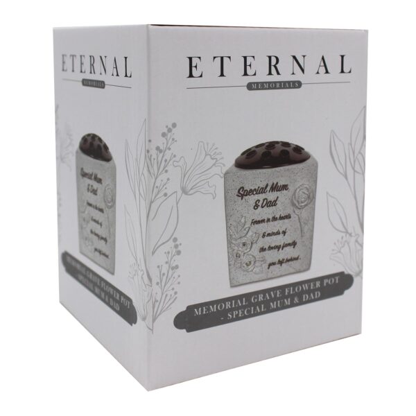 Memorial Rose Bowl Graveside Flower Vase with Diamanté and 3D Flowers - Special Mum and Dad