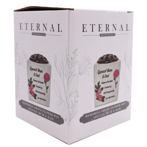 Memorial Rose Bowl Graveside Flower Vase with Coloured 3D Flowers - Mum and Dad Pink