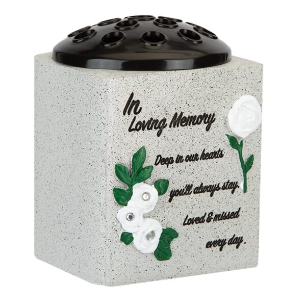 Memorial Rose Bowl Graveside Flower Vase with Coloured 3D Flowers - In Loving Memory