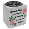 Memorial Rose Bowl Graveside Flower Vase with Coloured 3D Flowers - Special Mum Pink