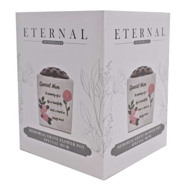 Memorial Rose Bowl Graveside Flower Vase with Coloured 3D Flowers - Special Mum Pink