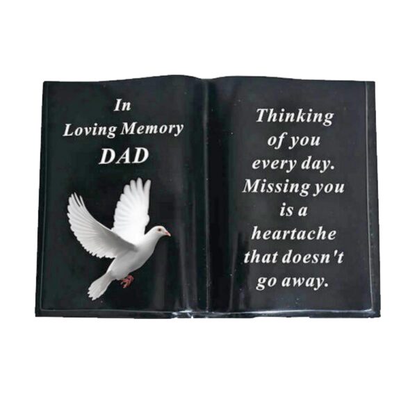 Graveside Memorial Open Book Ornament - Black with Dove - Dad