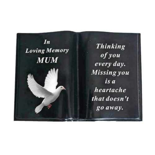 Graveside Memorial Open Book Ornament - Black with Dove - Mum