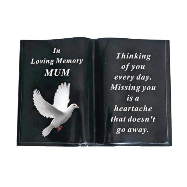 Graveside Memorial Open Book Ornament - Black with Dove - Mum