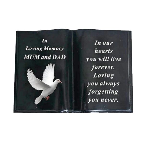 image485749859.jpg Graveside Memorial Open Book Ornament - Black with Dove - Mum and Dad
