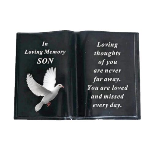 Graveside Memorial Open Book Ornament - Black with Dove - Son