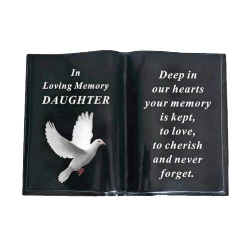 Graveside Memorial Open Book Ornament - Black with Dove - Daughter