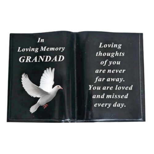 Graveside Memorial Open Book Ornament - Black with Dove - Grandad