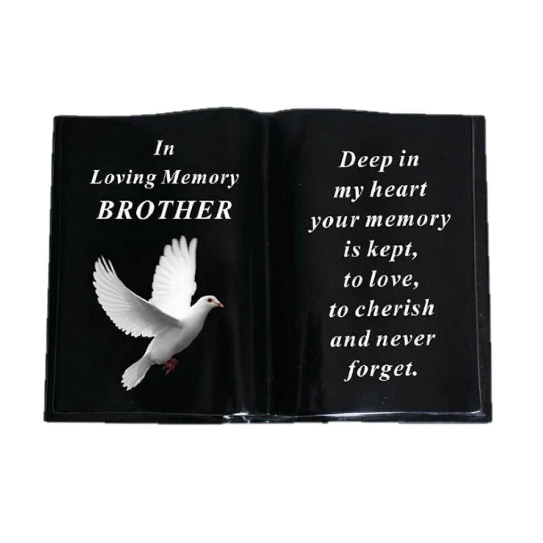Graveside Memorial Open Book Ornament - Black with Dove - Brother