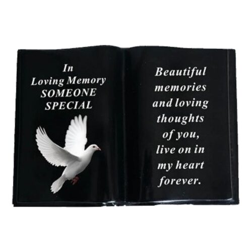 Graveside Memorial Open Book Ornament - Black with Dove - Someone Special