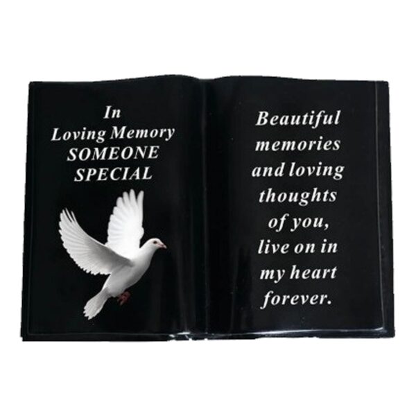 Graveside Memorial Open Book Ornament - Black with Dove - Someone Special