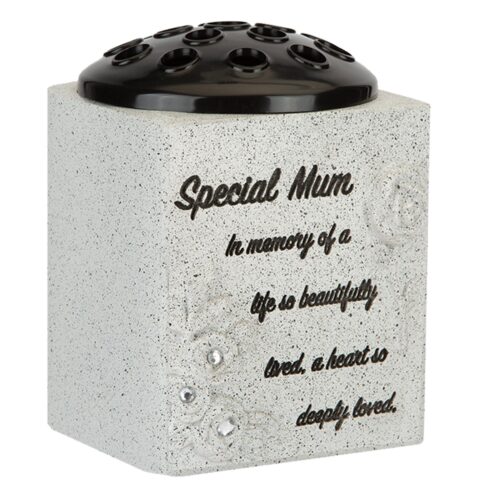 Memorial Rose Bowl Graveside Flower Vase with Diamanté and 3D Flowers - Special Mum