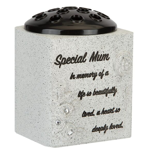 Memorial Rose Bowl Graveside Flower Vase with Diamanté and 3D Flowers - Special Mum