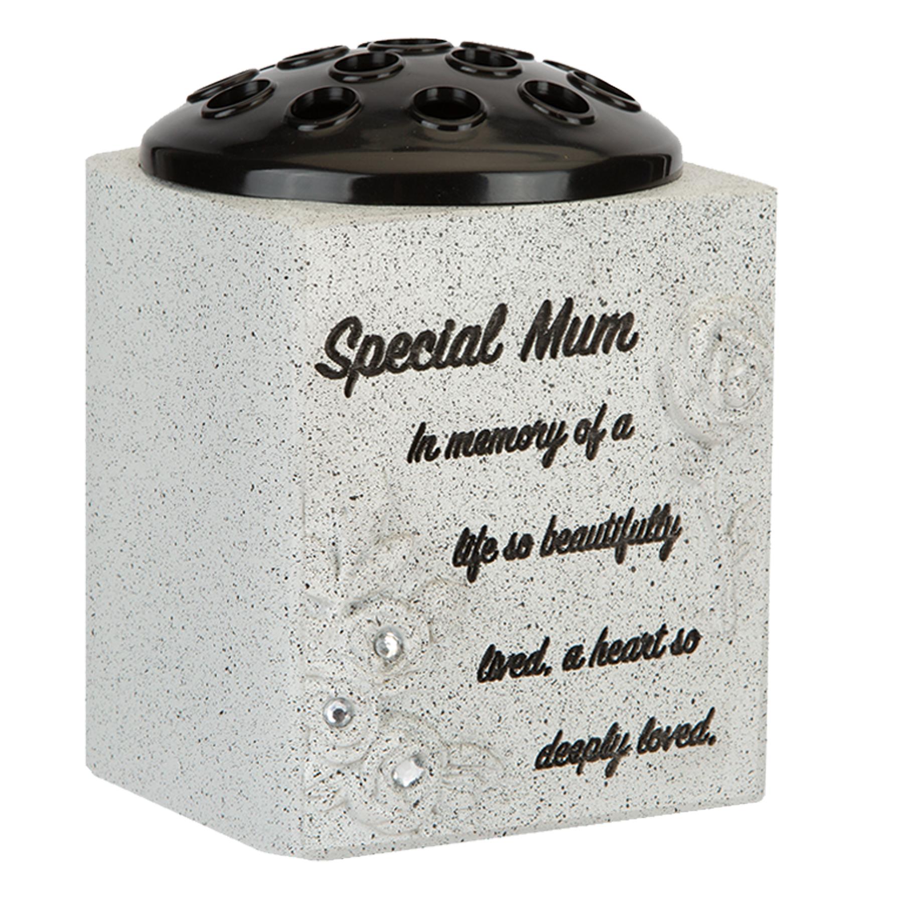 Memorial Rose Bowl Graveside Flower Vase with Diamanté and 3D Flowers - Special Mum