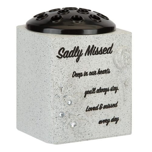 Memorial Rose Bowl Graveside Flower Vase with Diamanté and 3D Flowers - Sadly Missed