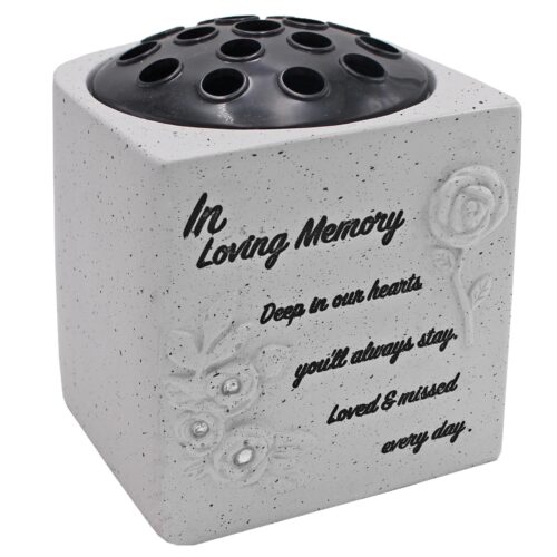 Memorial Rose Bowl Graveside Flower Vase with Diamanté and 3D Flowers - In Loving Memory