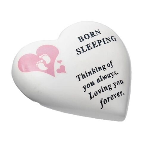 Baby Graveside Memorial Heart Ornament Footprints - Born Sleeping - Pink / Girl
