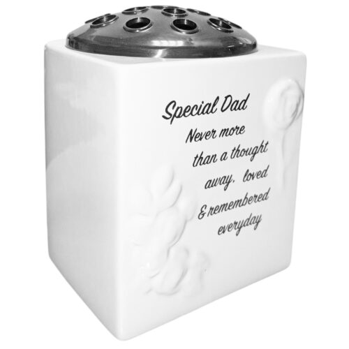 Memorial Rose Bowl Graveside Glazed Flower Vase with 3D Flowers - Dad