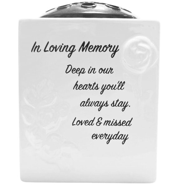 Memorial Rose Bowl Graveside Glazed Flower Vase with 3D Flowers - Loving Memory
