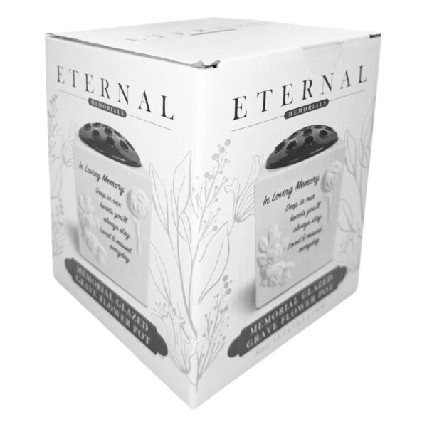 Memorial Rose Bowl Graveside Glazed Flower Vase with 3D Flowers - Loving Memory