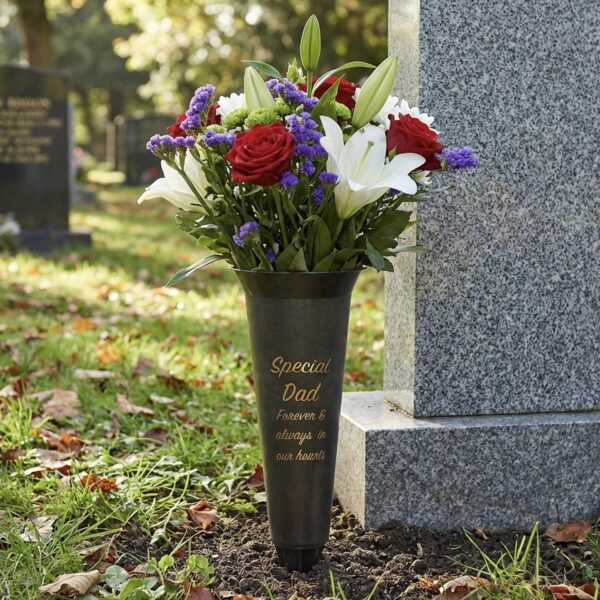 Black Graveside Memorial Flower Spiked Vase with Wavy Edge - Special Dad