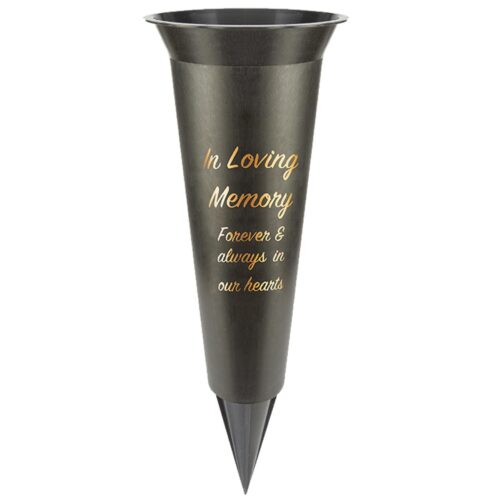 Black Graveside Memorial Flower Spiked Vase with Wavy Edge - In Loving Memory