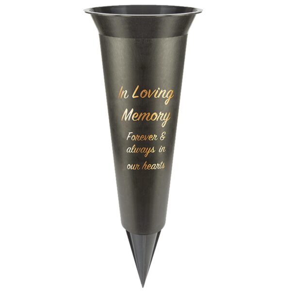 Black Graveside Memorial Flower Spiked Vase with Wavy Edge - In Loving Memory