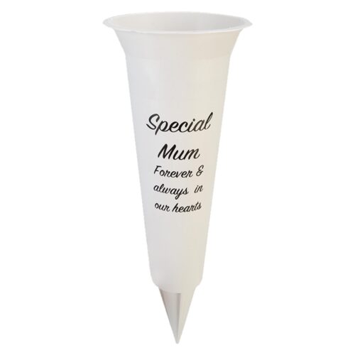 White Graveside Memorial Flower Spiked Vase with Wavy Edge - Special Mum