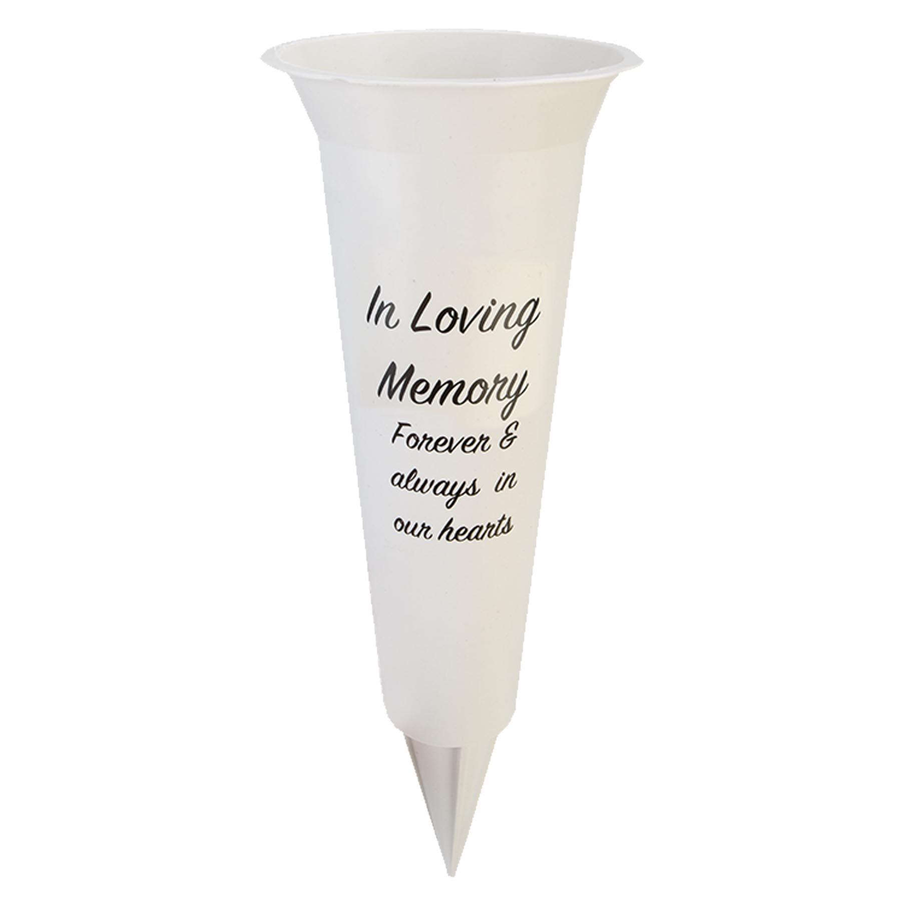 White Graveside Memorial Flower Spiked Vase with Wavy Edge - In Loving Memory