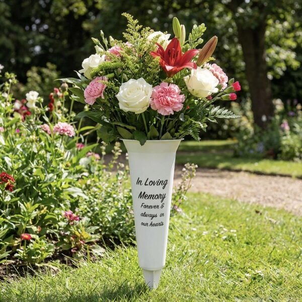 image485750264.jpg White Graveside Memorial Flower Spiked Vase with Wavy Edge - In Loving Memory