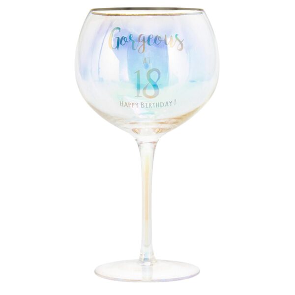 Birthday Gin Glass with Holographic / Iridescent Wording - Gorgeous at 18