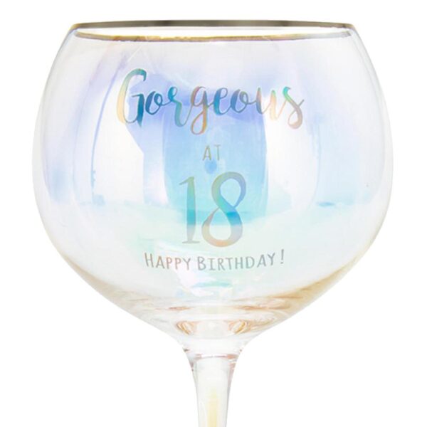 Birthday Gin Glass with Holographic / Iridescent Wording - Gorgeous at 18