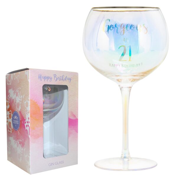 Birthday Gin Glass with Holographic / Iridescent Wording - Gorgeous at 21