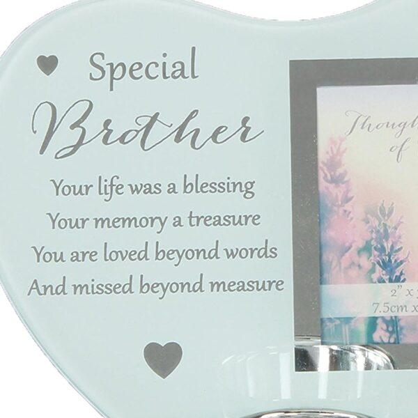 Glass Memorial Tea Light Candle Holder with Photo Frame - Brother