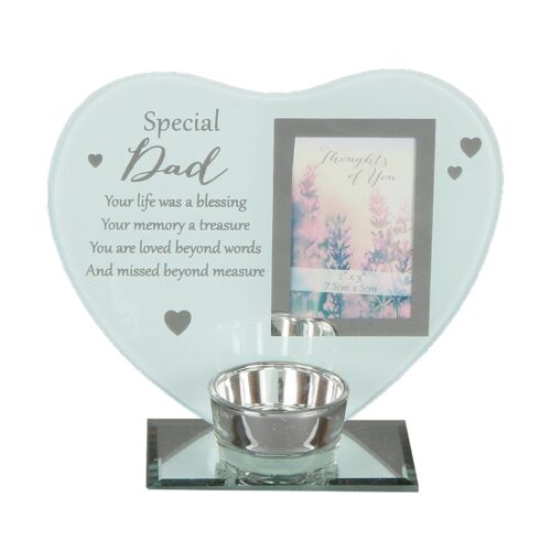 Glass Memorial Tea Light Candle Holder with Photo Frame - Dad